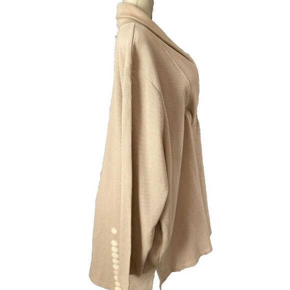Roaman's + 34/36 Beige Thermal Knit Pattern Shawl Collar Long Sleeve Tunic Top - Picture 3 of 6